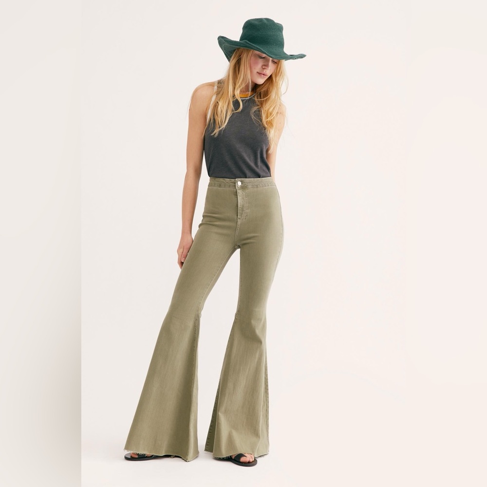 Free People Just Float On Flare Jeans - Olive Green
